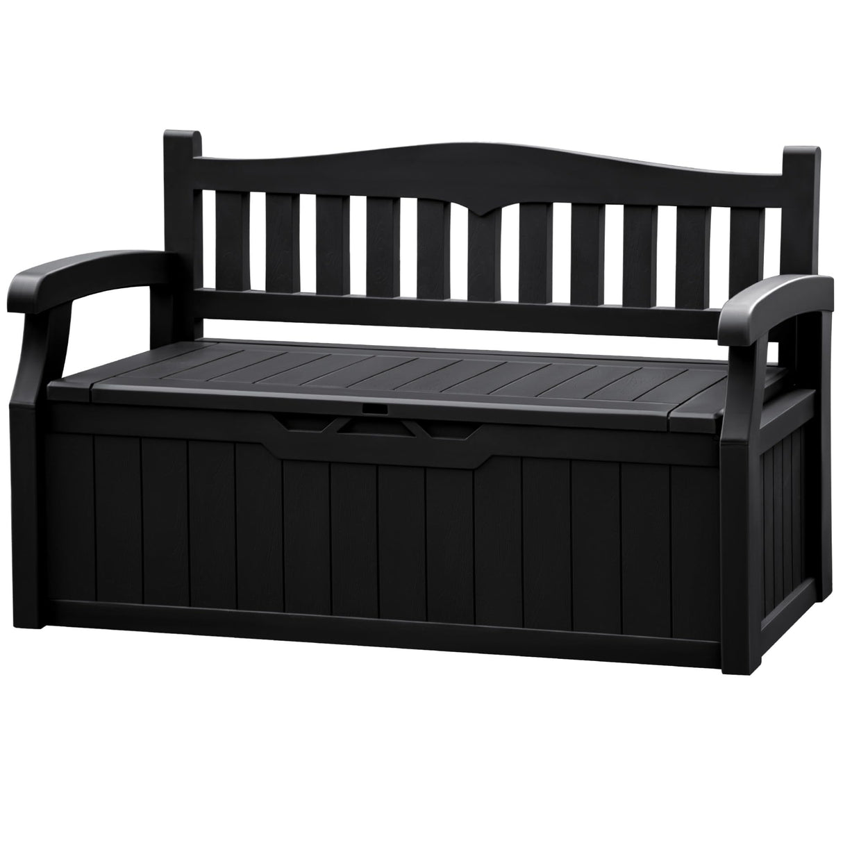 JUMMICO 80 Gallon Resin Outdoor Storage Bench, Large Deck Box with Armrest, Lockable & Waterproof for Garden, Home, Patio, Pools (Black) JUMMICO