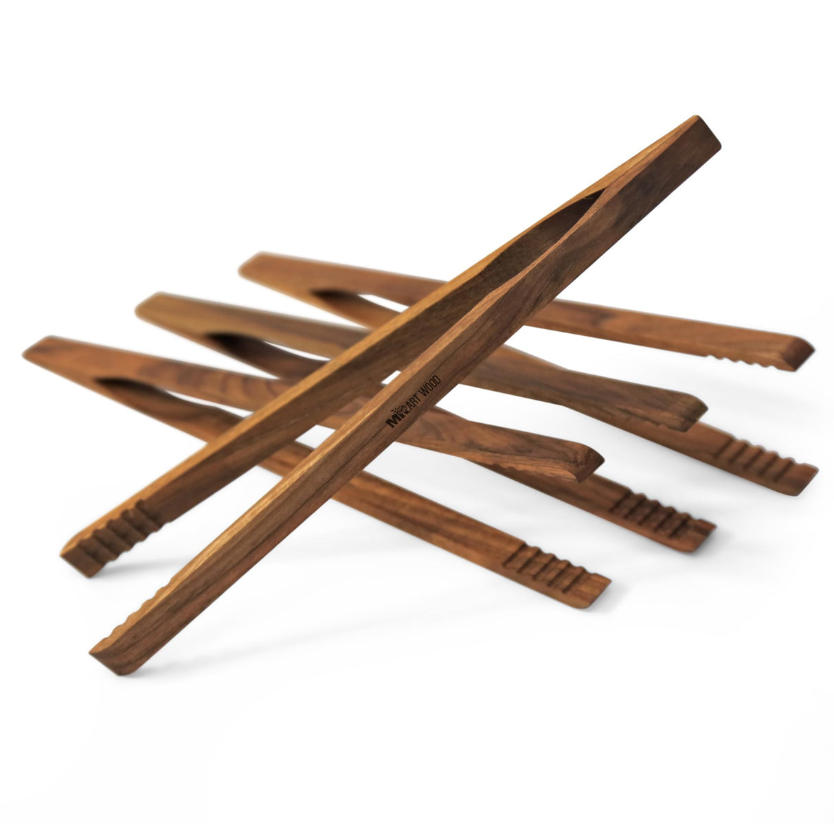 Mr.Art Ash Wood Toaster Kitchen Tongs (4-Pack), 10" Length - Ultra Grip, Ideal for Toast, Fruits, Bread & Pickles - Made in Europe (Walnut) Mr.Art Wood