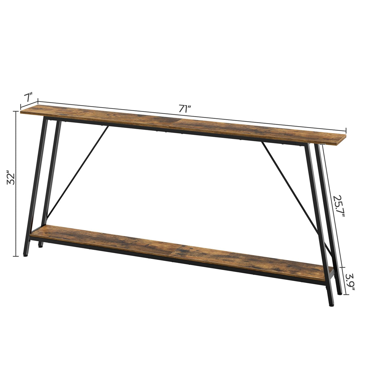 YATINEY 71" Console Table, Narrow Entryway Table, Extra Long Sofa Tables, Industrial Hallway Table for Entryway, 2-Layer Console Sofa Table Behind Couch, Rustic Brown and Black CT18BR YATINEY