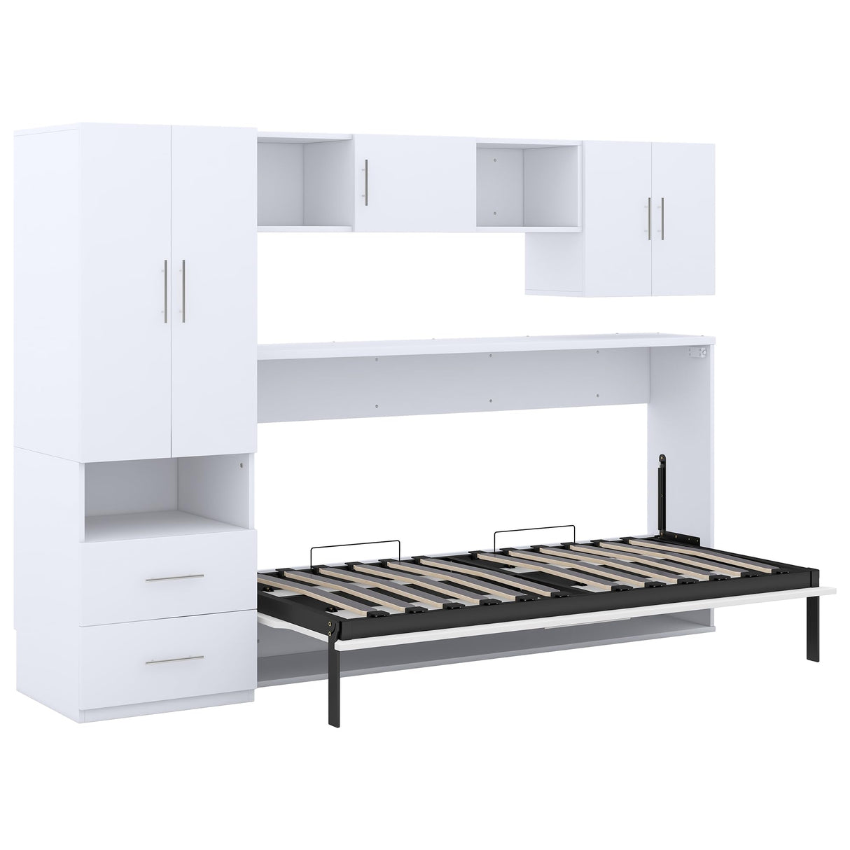 Merax Twin Murphy Bed Cabinet with Storage Wardrobe, Wood Folding Wall Cabinet Bed w/Open Shelves & Drawers, for Guest Room, Home Office, White Merax