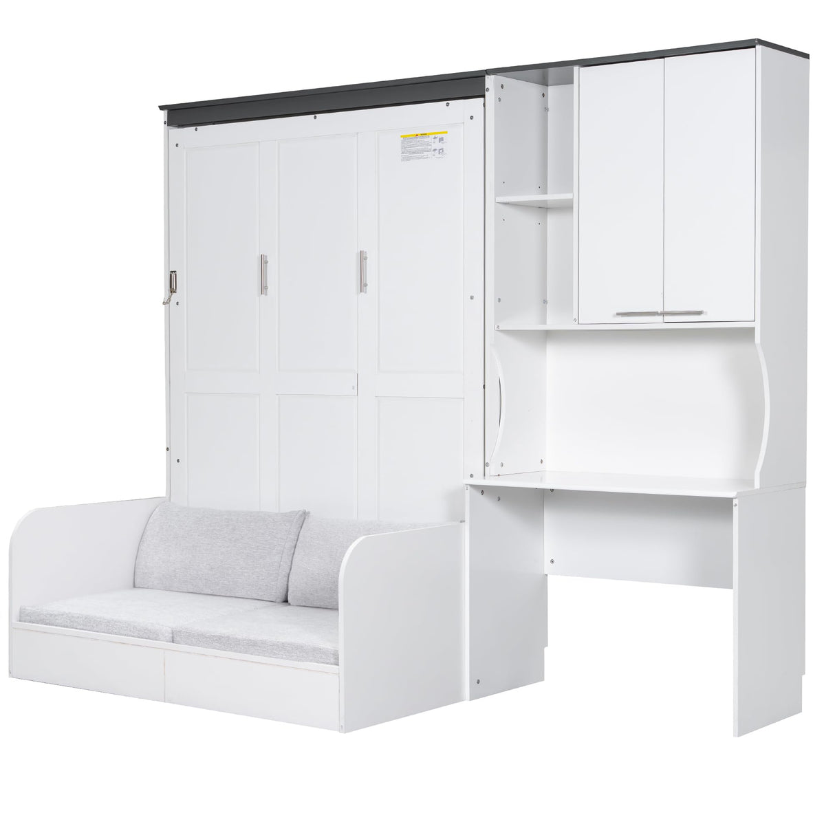 Harper & Bright Designs Full Size Murphy Bed with Desk, Multi-Functional Murphy Bed with Sofa and Storage Cabinet – Space-Saving Foldable Design, White Harper & Bright Designs