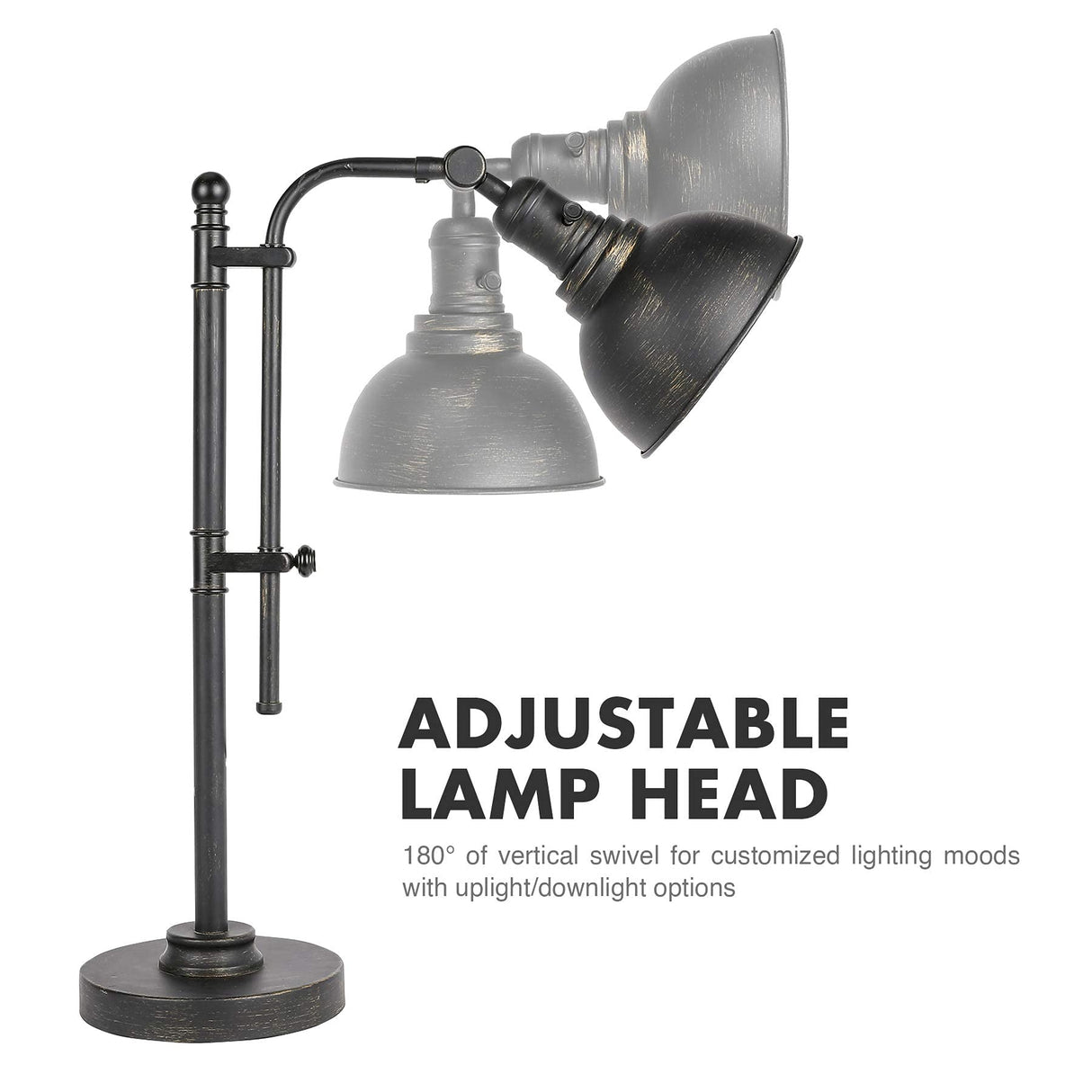 VONLUCE Rustic Desk Lamp Black Adjustable, Industrial Style Metal Task Lamp (25"-29"), Vintage Work Lamp, Farmhouse Reading Lamp in Aged Bronze Finish, ETL Certificate VONLUCE
