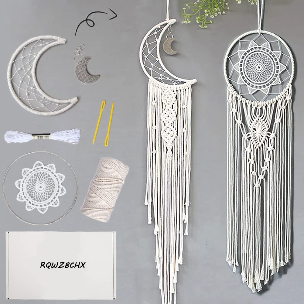 RQWZBCHX Macrame Dream Catcher Kits for Adults Beginners, 2PCS Macrame Wall Hanging Supplies RQWZBCHX