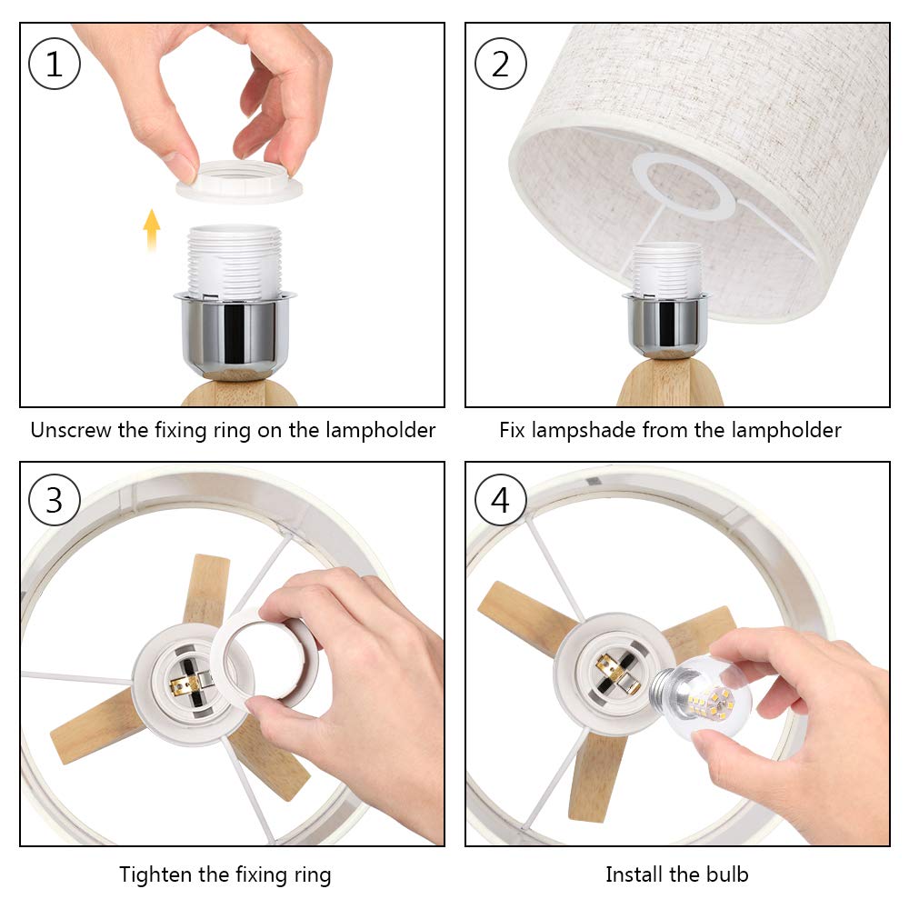 HAITRAL Small Table Lamps - Wooden Tripod Nightstand Lamps Set of 2 for Bedroom, Living Room, Office, Home with Fabric Linen Shade HAITRAL