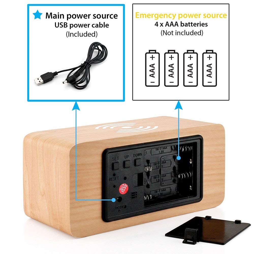 CMIITallki Multifunctional LED Digital Alarm Clock Desktop Charging Clock 12/24H Display Unique Home Decoration Bedroom Living Room Office Electronic Wooden Alarm Clock and CMIITallki