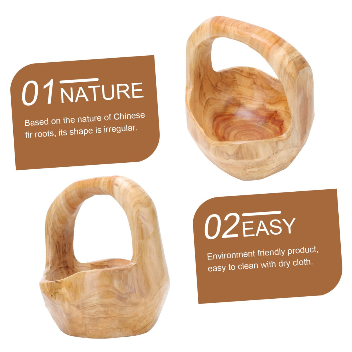 SHOWERORO 1pc Solid Wood Root Carving Fruit Basket Wood Fruit Basket with Handle Cupcake Basket Wooden Decorative Storage Basket Snack Container SHOWERORO