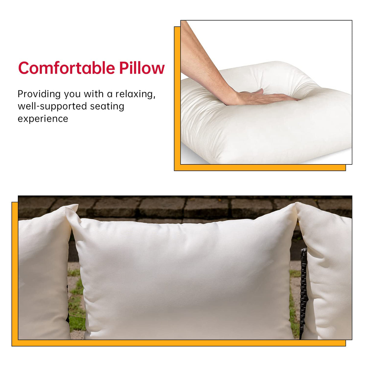 FDW Outdoor Sectional Rattan Chair Wicker Conversation Set Sofas, 5-Piece, Khaki FDW