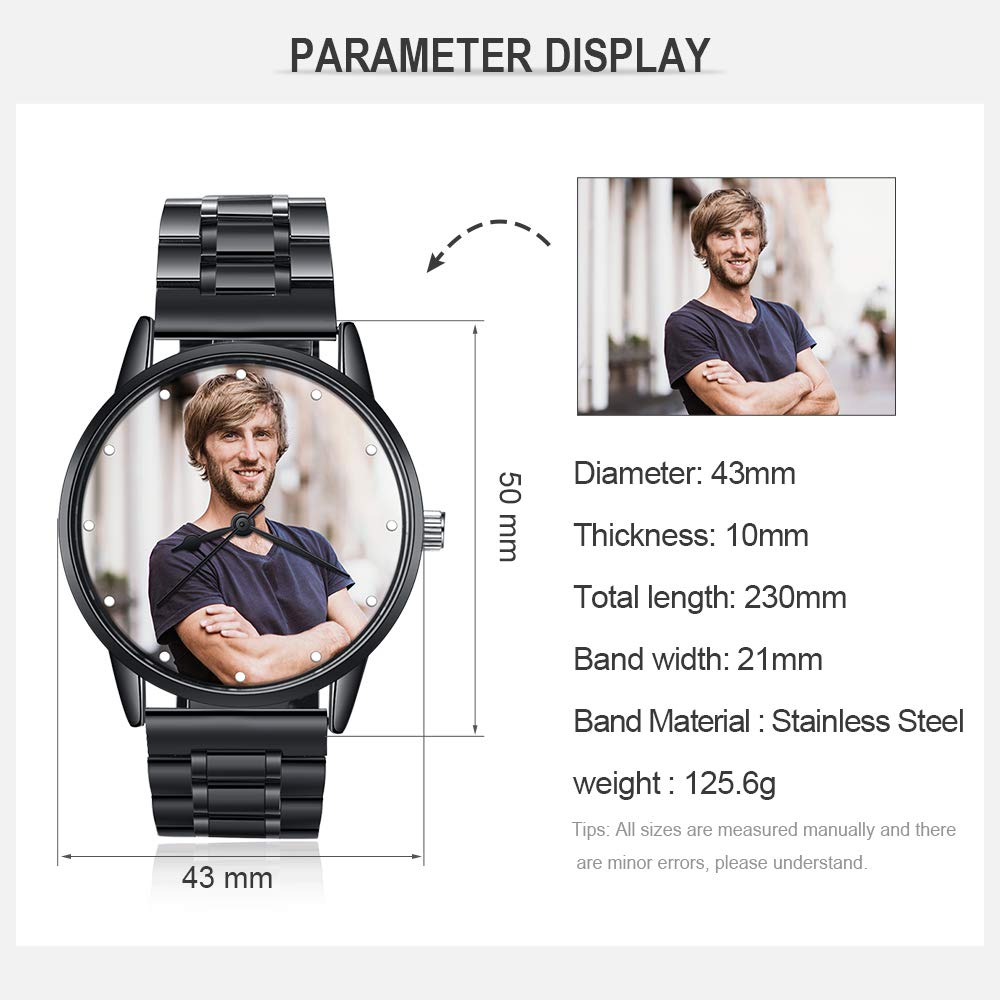 Gemszoo Custom Photo Watch Personalized Picture Stainless Steel Mesh Quartz Watch for Men (Black for Men) Gemszoo