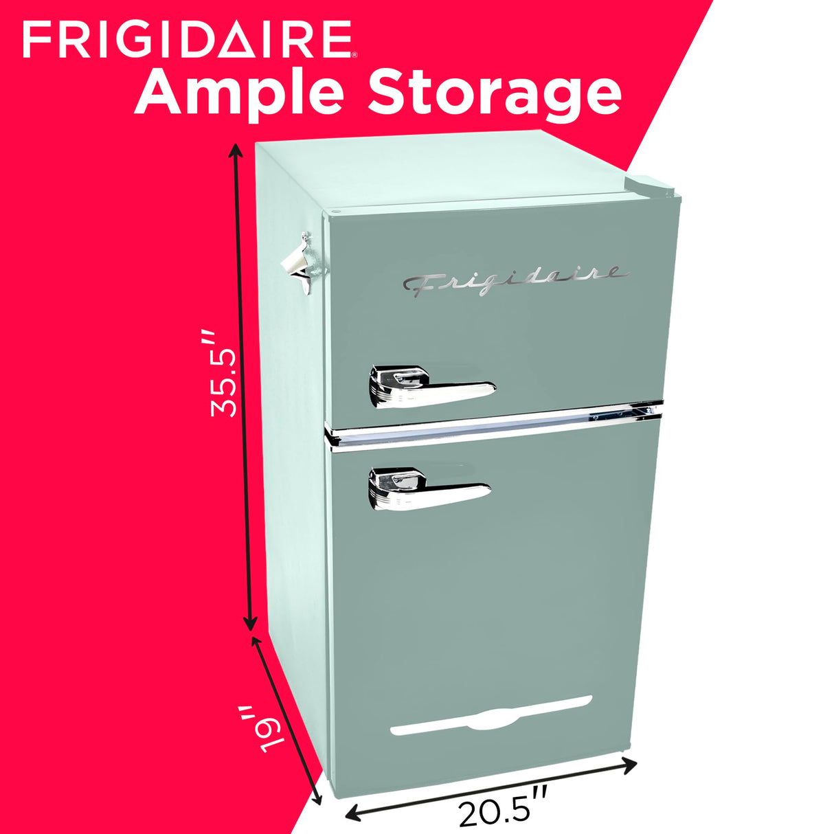 Frigidaire EFR840-MINT EFR840 Retro Mini Fridge with Freezer & Side Bottle Opener-Small 2 Door Refrigerator for Office Bar or College Dorm Room-3.2 Cu Ft – 19”"D x 20.5"W x 33.5"H (Mint) Frigidaire