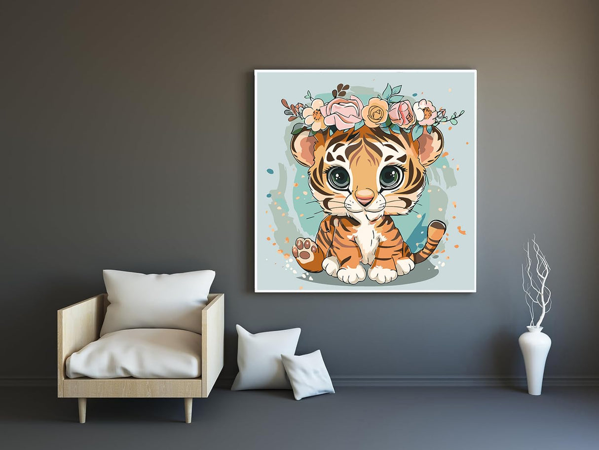 Tiger Flower Paint by Numbers Kit for Adults Beginner,DIY Easy Adult Paint by Numbers Tiger Flower, Without Frame Home Wall Decor 16 x 16 in Acelii