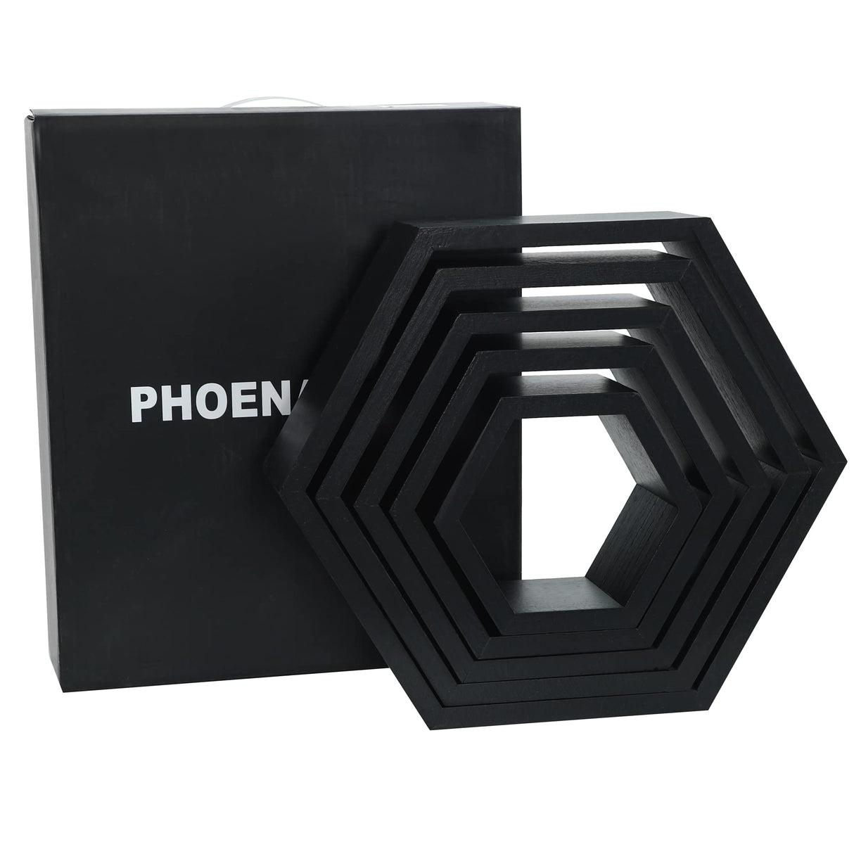 PHOENANCEE Hexagon Floating Shelves,Wall Mounted Wood Farmhouse Storage Honeycomb Wall Shelf Set of 5,for Bathroom, Kitchen, Bedroom, Living Room,Office,Home Room Wall Decor Driftwood Finish PHOENANCEE