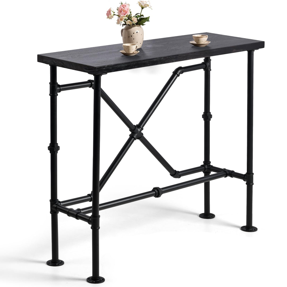 Narrow Industrial Bar Table in Rustic Walnut - 47.24" High Top for Small Spaces LOKKHAN