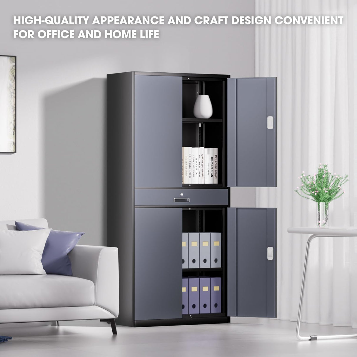 DNA MOTORING Metal Storage Cabinet, 71'' Rolling Garage Cabinet with 1 Drawer and Adjustable Shelves, Lockable Cabinet Heavy Duty Utility Cabinet for Garage,Office,Home,Gray Black, TOOLS-00629-GY-BK DNA MOTORING