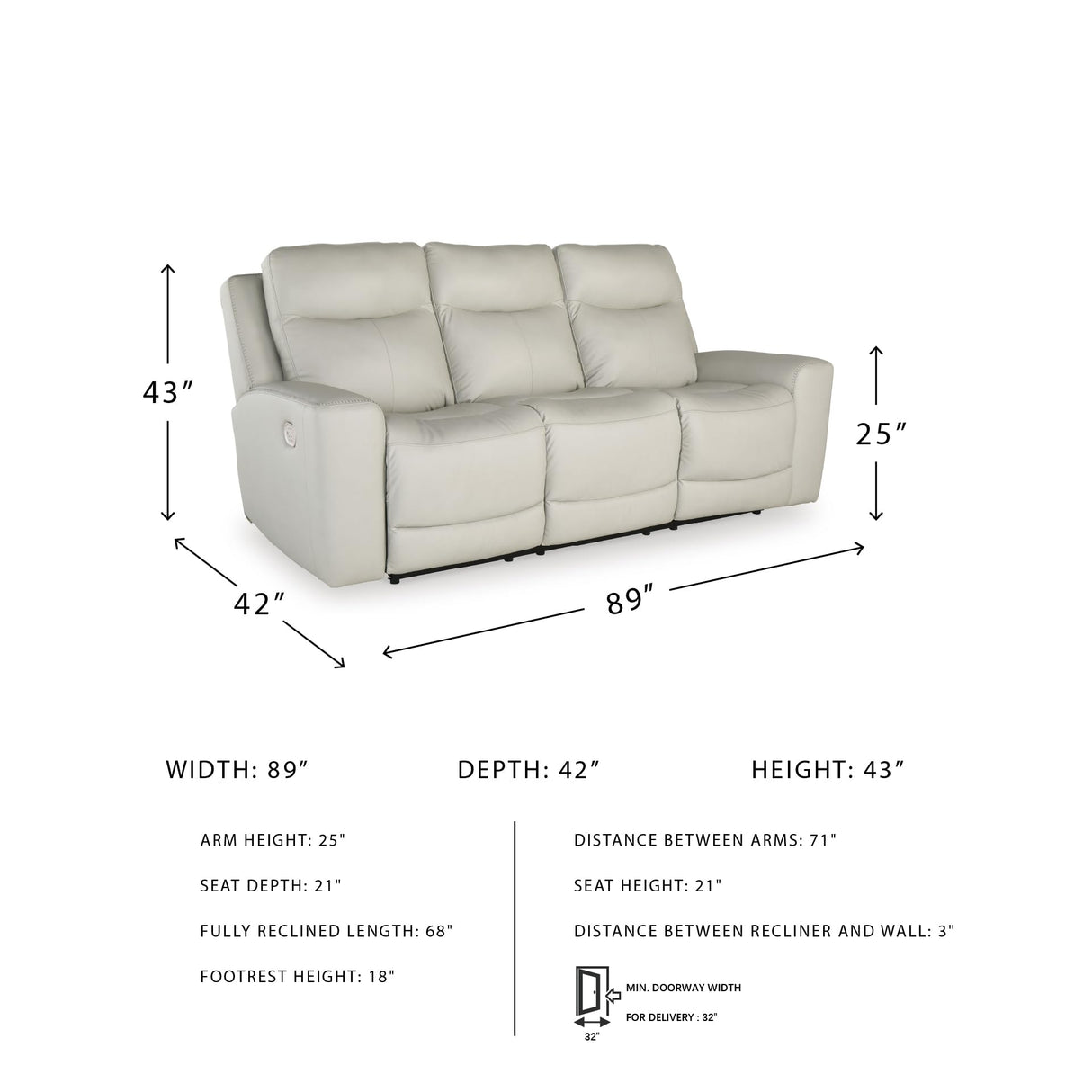 Signature Design by Ashley Mindanao Modern Leather Match Power Reclining Sofa with Adjustable Headrest and USB Ports, Light Gray Signature Design by Ashley