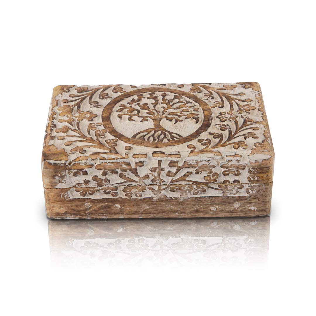Great Birthday Gifts Handmade Decorative Wooden Jewelry Box Tree Of Life Carving Jewelry Organizer Keepsake Box Treasure Chest Trinket Holder Watch Box Storage Lock Box Housewarming Gifts The Great Indian Bazaar
