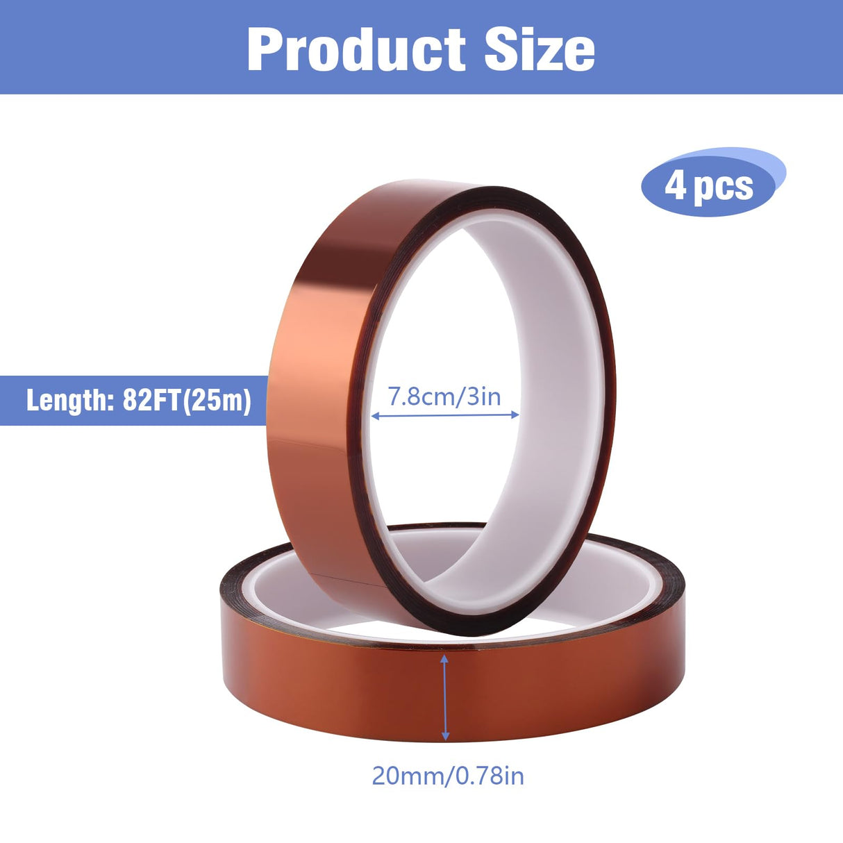 Fyguard 4 Rolls 20mm×25m (82Ft) Sublimation Tape Heat Tape Transfer Tape High Temperature Heat Resistant Tape, Heat Tape for Sublimation Heat Press Electronic Soldering Masking, No Residue Fyguard