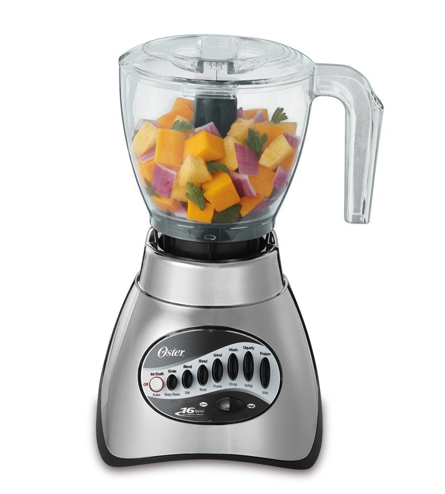 Oster Classic Series 16 Speed Blender with Food Chopper and Glass Jar, Brushed Nickel Oster