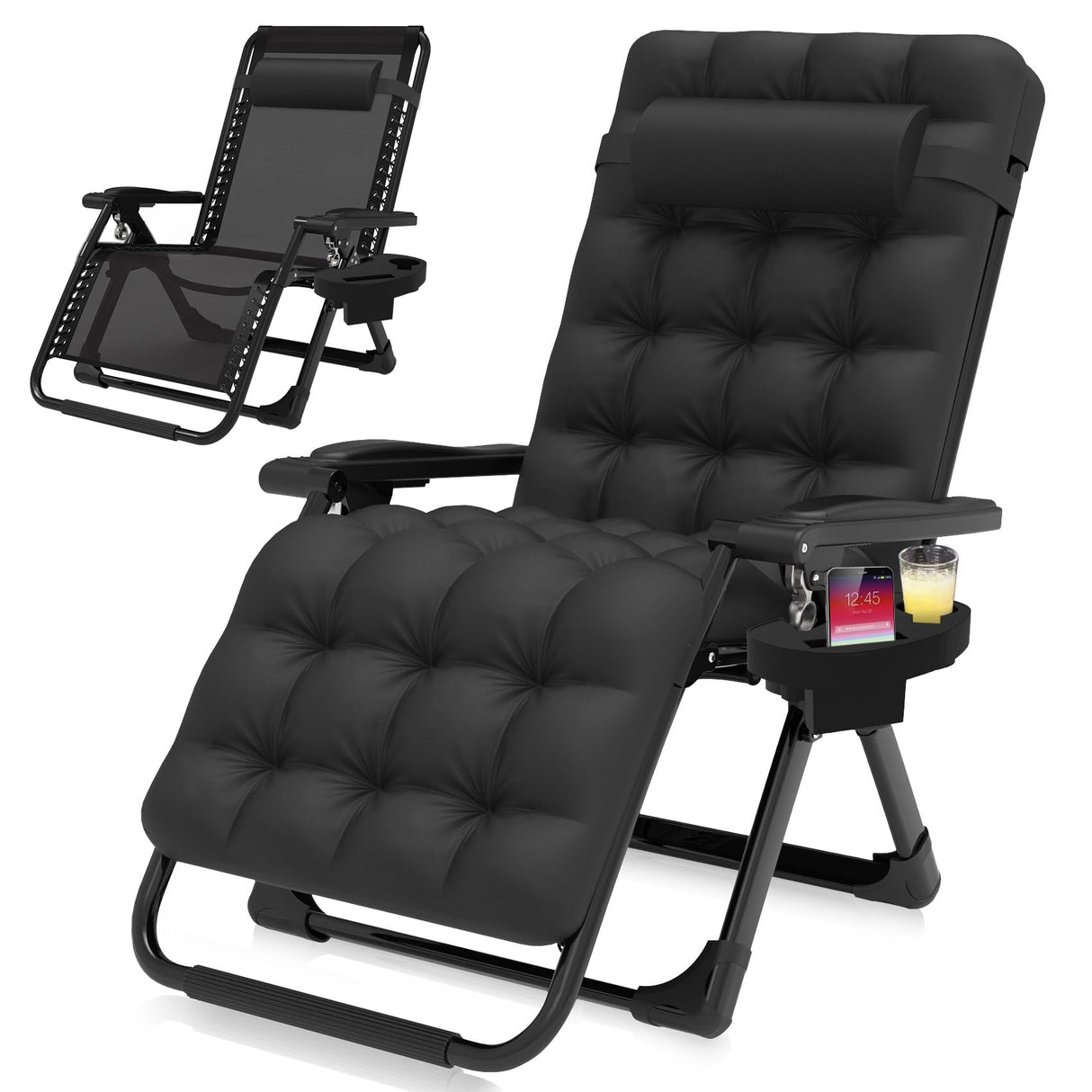 Suteck Zero Gravity Chair, Reclining Camping Lounge Chair w/Removable Cushion, Upgraded Lock and Cup Holder, Reclining Patio Chairs Folding Recliner for Indoor and Outdoor Suteck