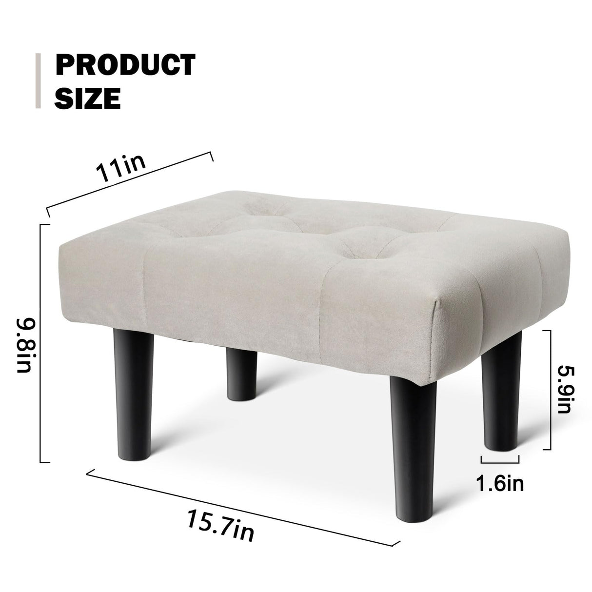 HOUCHICS Small Footstool Ottoman, Velvet Wooden Foot Stool Ottoman with Wood Legs, Sofa Footrest Extra Seating for Living Room Entryway Office(Grey 1PACK) HOUCHICS