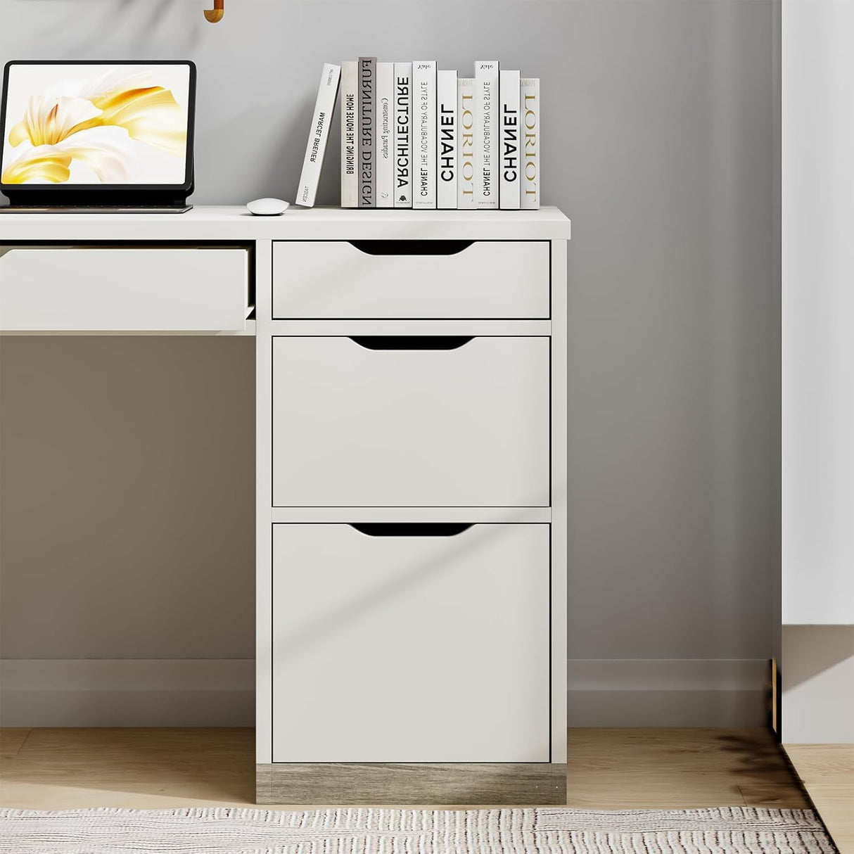 MaverickFurni White Computer Desk with Storage Drawers, Home Office Small Desk with File Cabinet, Study Desk for Kids with 4 Drawers, Modern Kids Desk for Bedroom, Small Space MaverickFurni