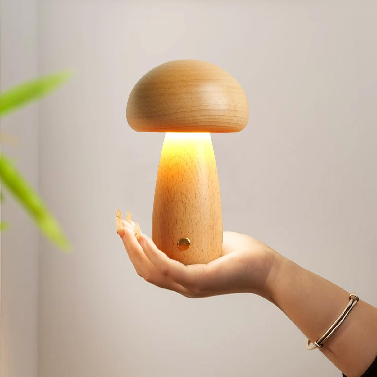 LONRISWAY Wooden Mushroom Lamp for Bedroom, Portable Cordless Small Rechargeable Battery Operated Lamp,Stepless Dimming, Night Light for Birthday Gifts LONRISWAY