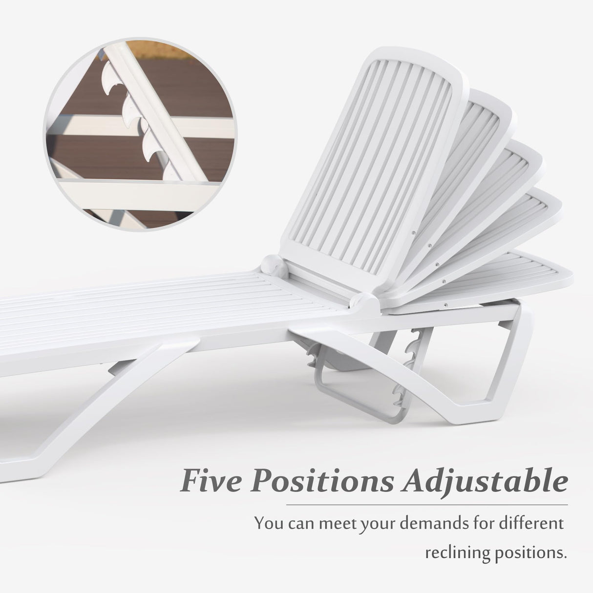 Domi Pool Lounge Chair, Aluminum Adjustable Lounge Chair for Outside, All Weather Plastic Chaise Lounge Outdoor for Beach Deck Lawn Poolside, White domi outdoor living