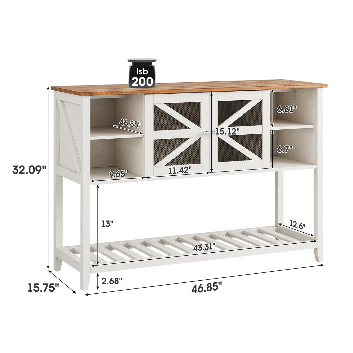 Maupvit Entryway Table with 2 Doors, Farmhouse Sofa Table with Adjustable Storage Shelf,Console Table for Entryway, Hallway,Living Room,White Behind Couch Table Maupvit