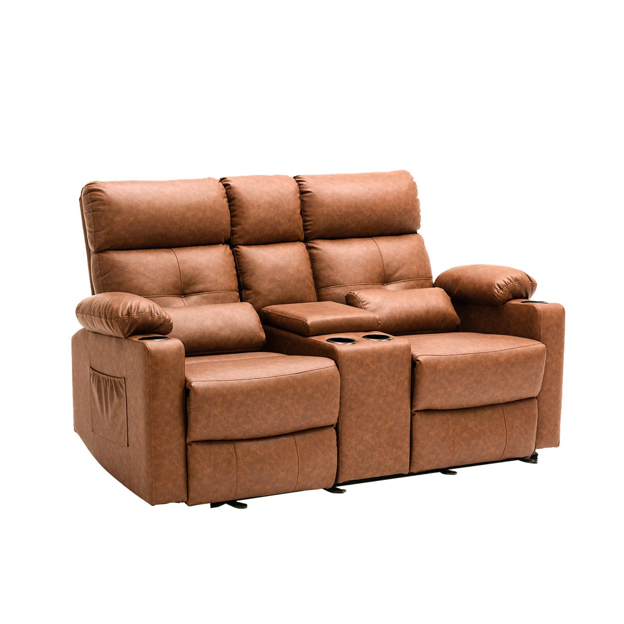 Consofa 68'' Power Reclining Loveseat with Massage and Heat | Double Recliner RV Sofa with Console | Wall Hugger Recliner Sofa | Rv Theater Seating | RV Furniture (PU Leather, Brown) Consofa