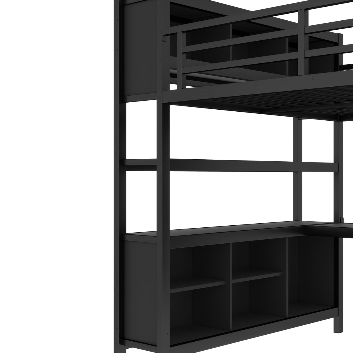 Bellemave Queen Size Loft Bed with Desk, Wardrobe & Storage Shelves, Modern Metal Loft Bed Frame for Adults, Teens, Kids, Space-Saving Queen Bed for Small Rooms, Dorms, Apartments (Queen, Black) Bellemave