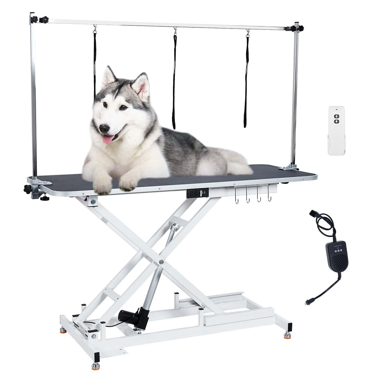 GarveeLife 50" Electric Dog Grooming Table - Adjustable Height 9"-40", Wireless Remote& Hand Control, 330Lb Capacity, Anti-Slip Wheels, for Large Dogs/Cats/Pet, White GarveeLife