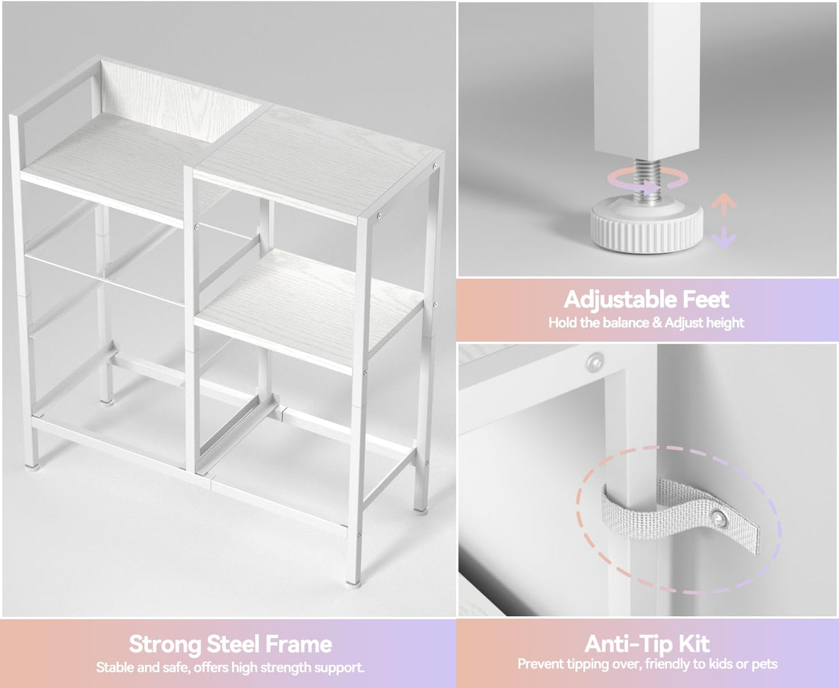 Furnulem Dresser for Bedroom Organization Fabric Dresser Units with 5 Storage Drawers Sturdy 2 Tier Shelf Large Space Dresser Bedroom Dresser for Hallway Entryway Dorm White Furnulem