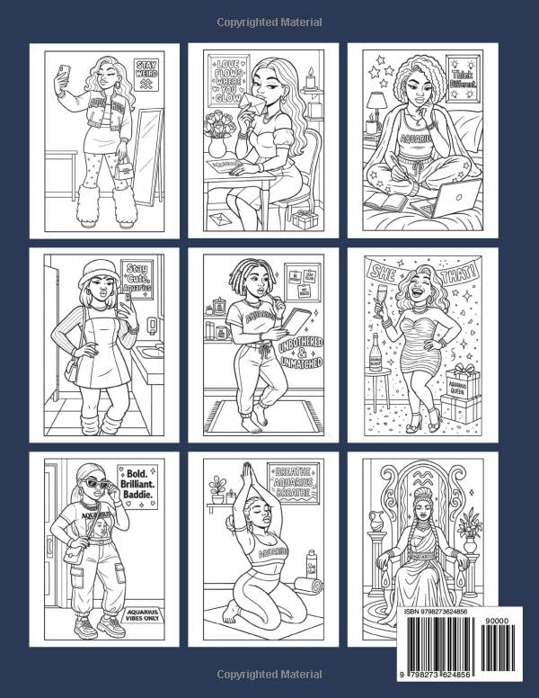 Baddie Zodiac Coloring Book — Aquarius Edition: Original, intuitive, and effortlessly ahead of her time – just like Aquarius. Majosta