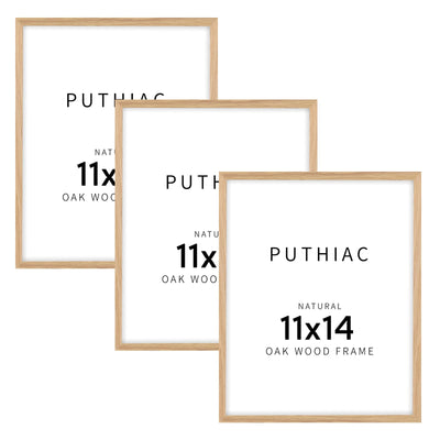 puthiac 11x14 Oak Wood Picture Frame - Minimalist 11x14 Frame Wood for Wall Art Decor, 11"x14" Natural Solid Wood Poster Frames for Wall Art Photo and Prints(3 Pack, Beige)