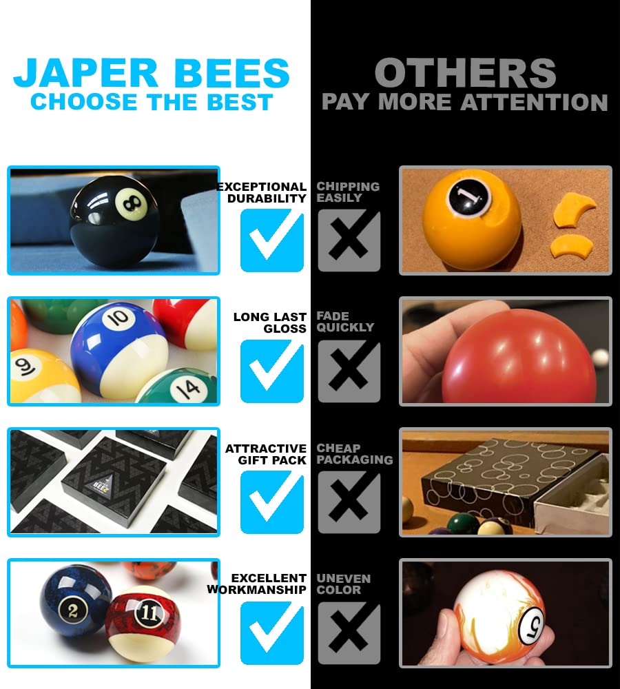 JAPER BEES Deluxe Billiard Ball/Pool Ball Set Complete 16balls Regulation Size&Weight Resin Ball JAPER BEES