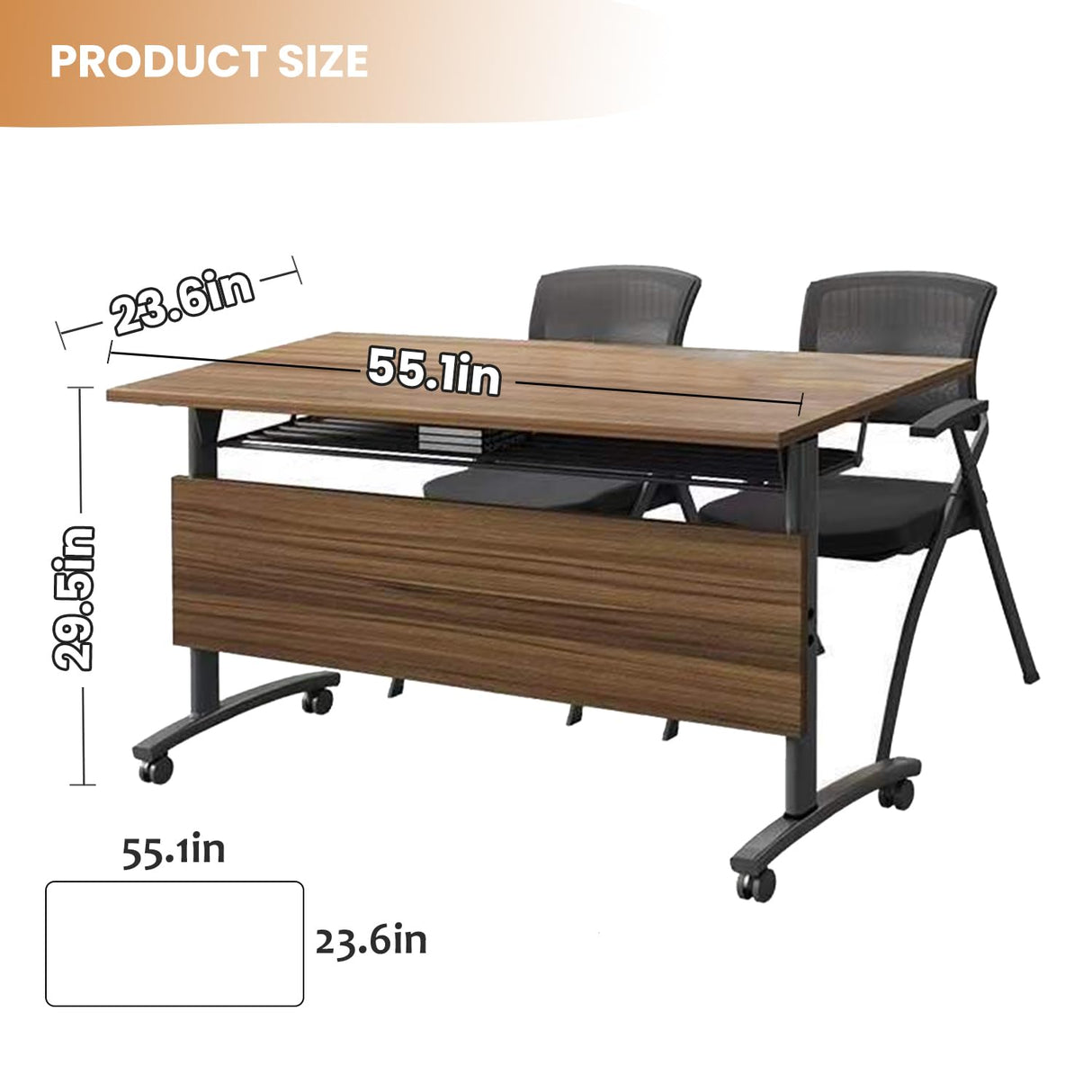 Folding Conference Table,Super Sturdy Large Rectangle Meeting Seminar Table for 12 Person,Mobile Conference Room Tables with Wheels,Modular Long Business Training Tables,Modern Office Seminar Tables VORDERRY