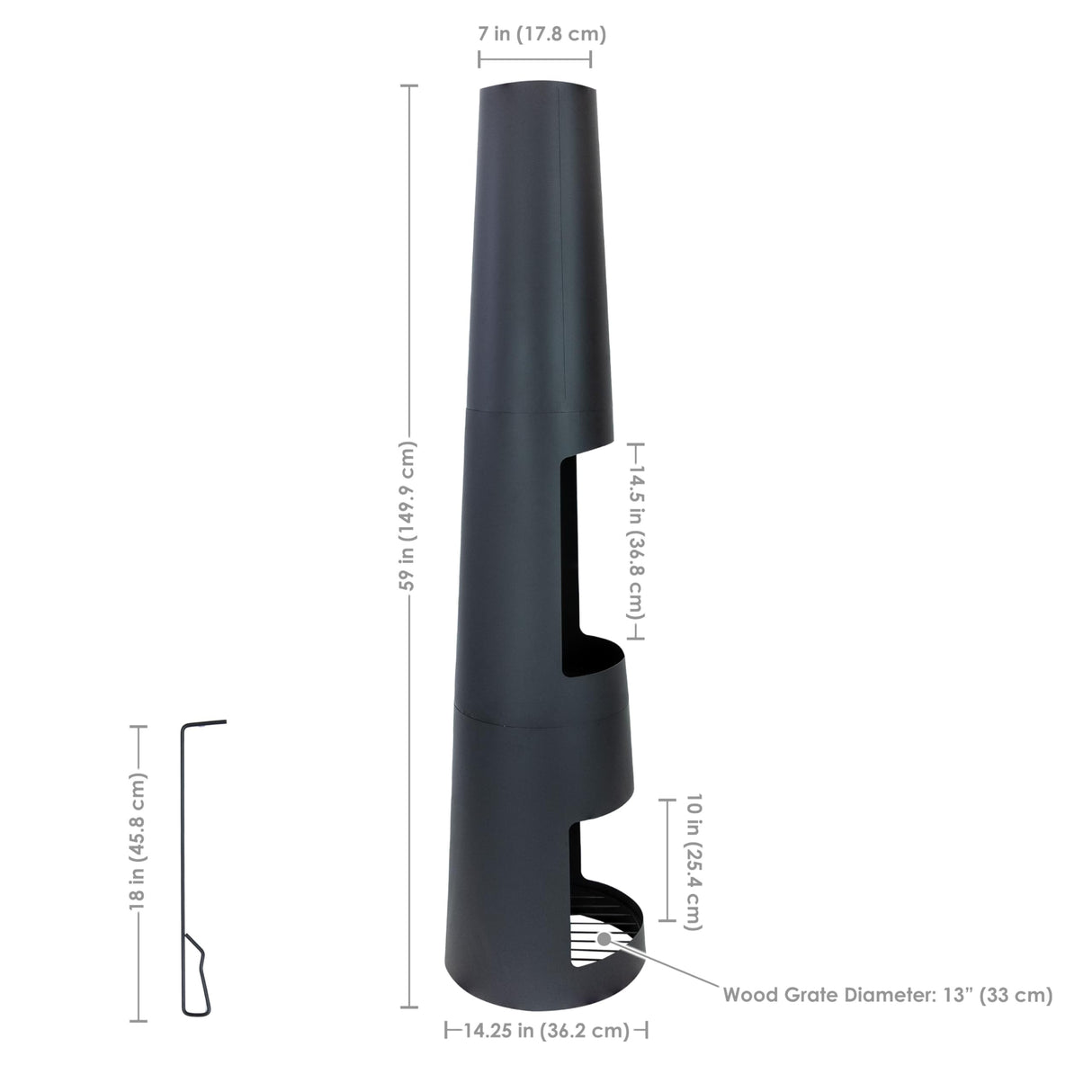 Sunnydaze 59" H Steel Outdoor Chiminea Fire Pit with Built-in Log Holder - Metal Fireplace with Chimney - Includes Poker Sunnydaze