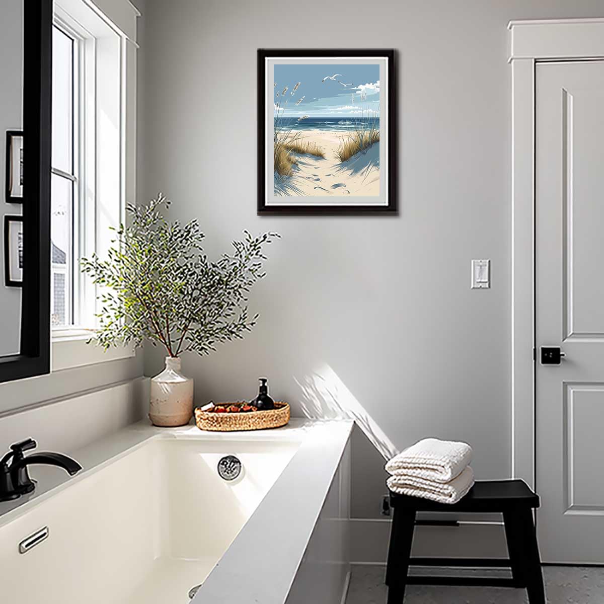 ARNLRDYA Ocean Landscape Paint by Number Kits, Seagull Beaches DIY Paint by Numbers for Beginner, Waves Coastal Reed Scenery Acrylic Painting for Gift Home Wall Decor(16×20inches, No Frame) ARNLRDYA