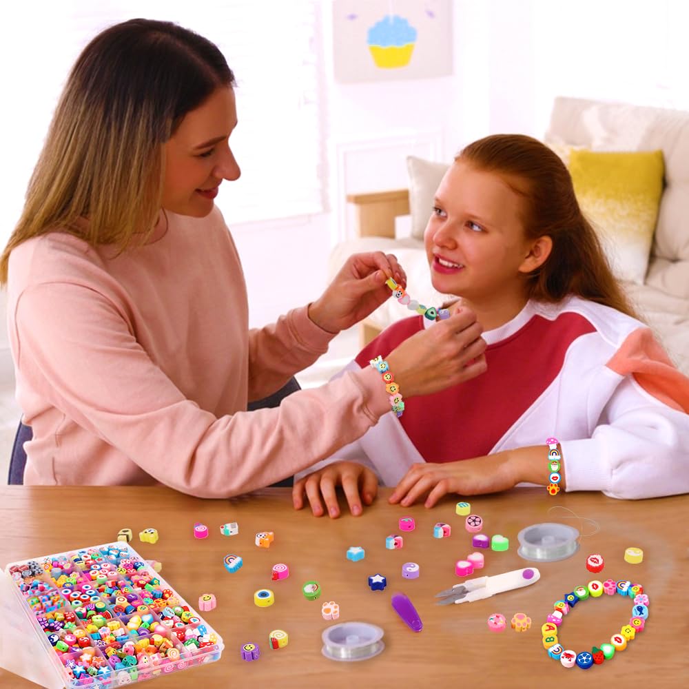 JOICEE 480PCS Fruit Flower Polymer Clay Beads, 24 Style Cute Heart Mushroom Clay Beads Charms for Jewelry Necklace Earring Making, DIY Bracelet Making Kit Accessories for Women Girls JOICEE