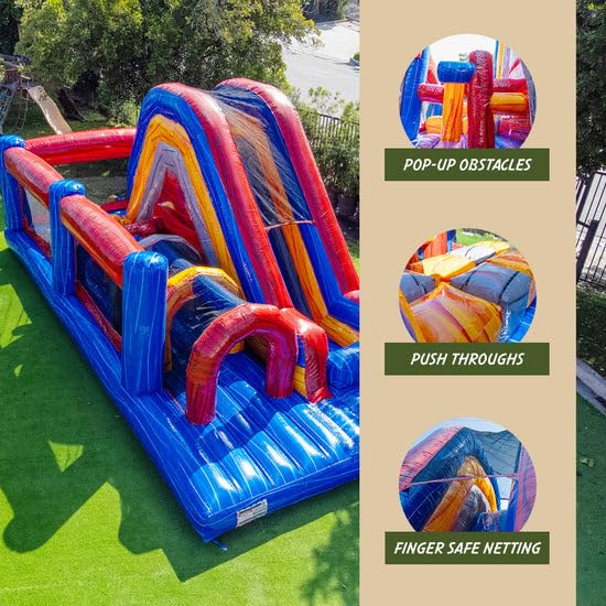 XJUMP Commercial Grade 13' Retro U Run Lightweight Inflatable Premium Marble Color Bounce House Obstacle with Climbing Wall Tall Slide Tunnel Entrance for Kids and Adults Outdoor Toys with Blower XJUMP