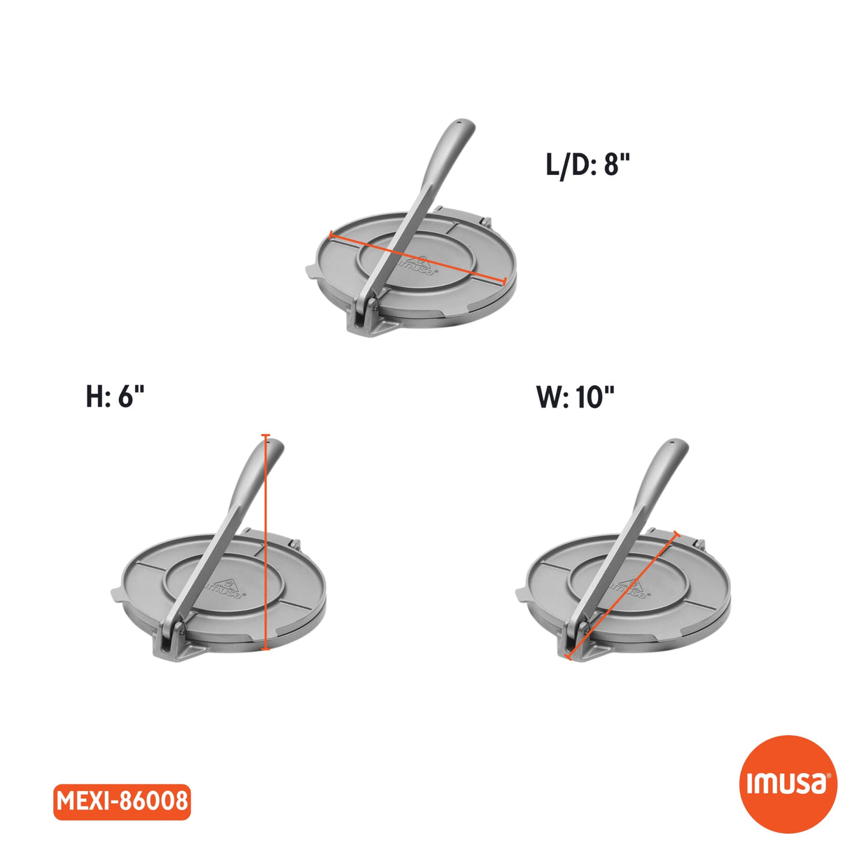 IMUSA USA Tortilla Press, 8 Inch, Silver Imusa