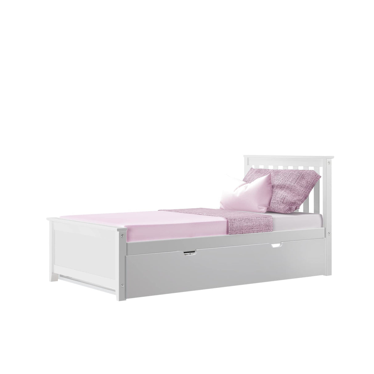 Max & Lily Twin Bed, Wood Bed Frame with Headboard For Kids with Trundle, Slatted, White Max & Lily