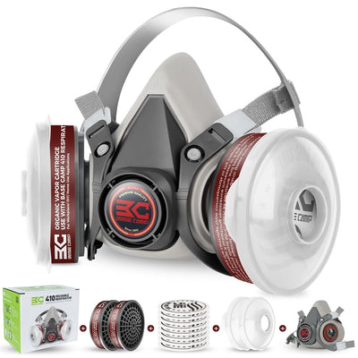 BASE CAMP Respirator Mask Filters Gas Painting: CE Tested Reusable Half Face Cover Welding Mask - Particulate Face Respirator for Dust,Woodworking,Sanding,Spraying,Organic Vapor,Chemicals,Polishing