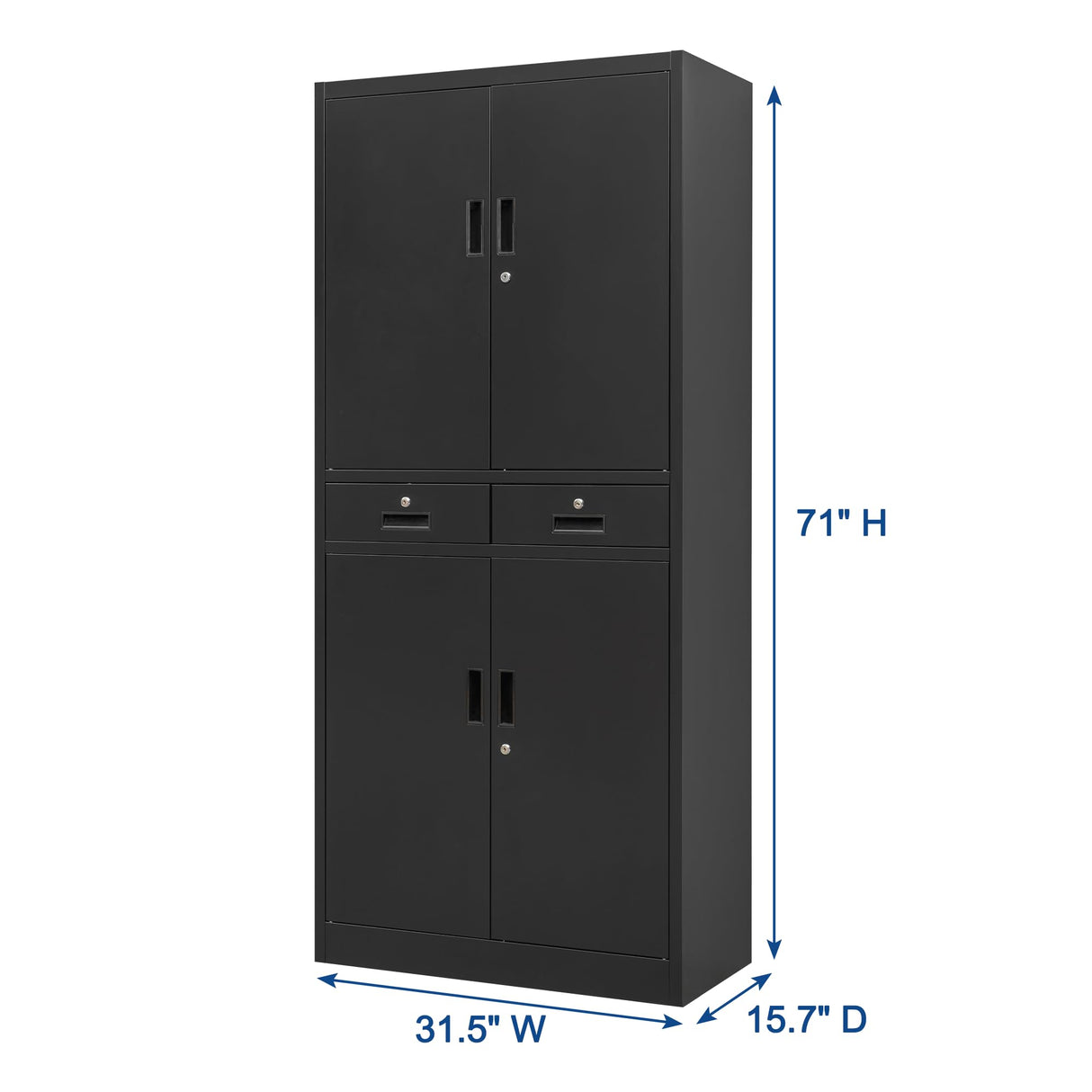 Wanfu Metal Storage Cabinet, 71" Locking Storage Cabinet with Adjustable Shelves and 2 Drawers, Steel Storage Cabinet for Office, Garage, Home, School, Utility Room(Black) Wanfu