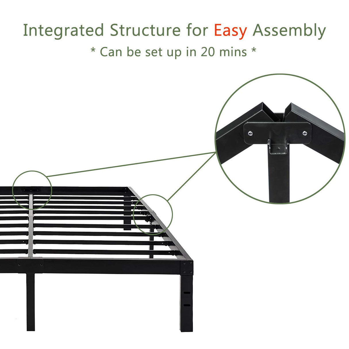 45MinST 14 Inch Platform Bed Frame/Easy Assembly Mattress Foundation / 3000lbs Heavy Duty Steel Slat/Noise Free/No Box Spring Needed, King 45MinST