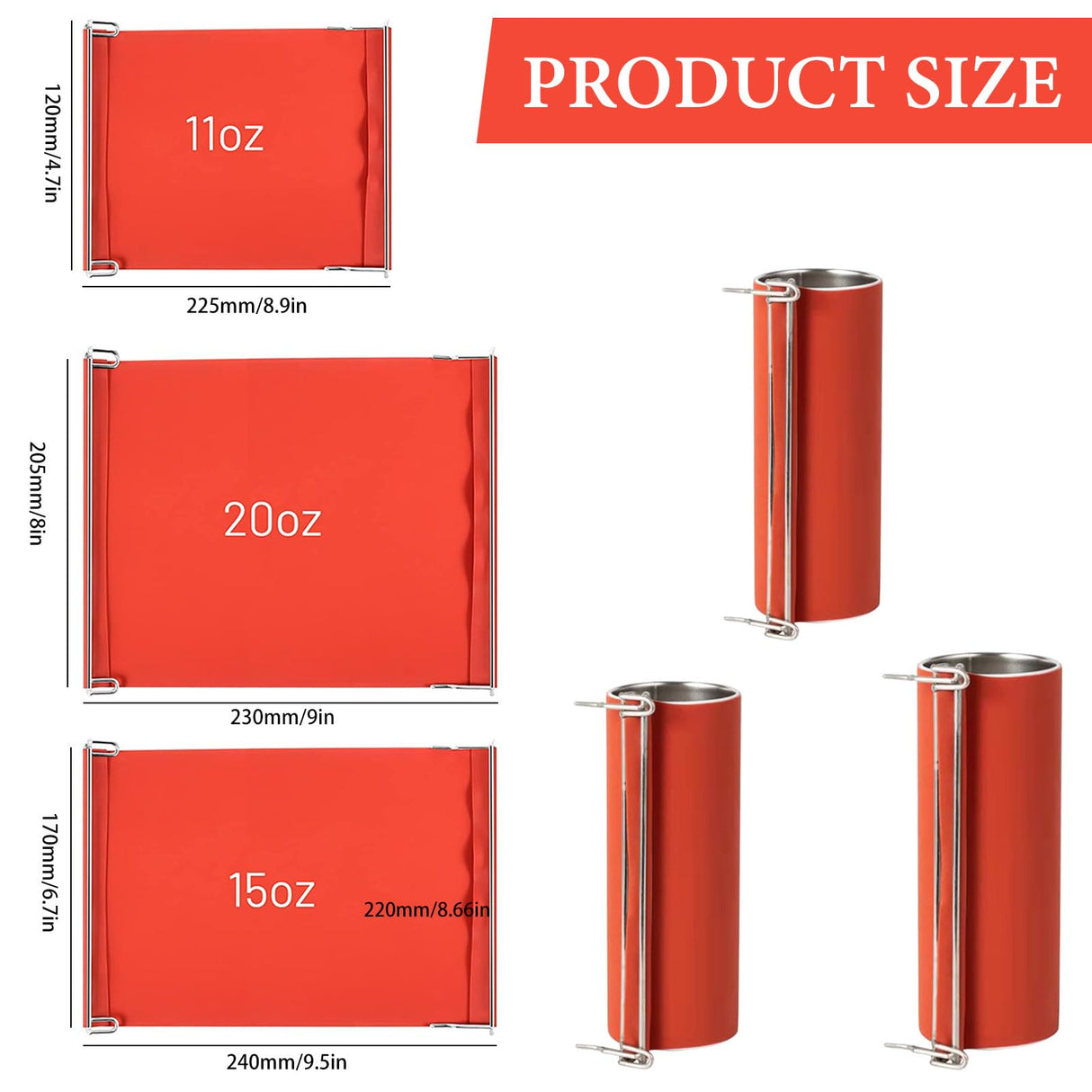 dcvbny 3 PCS 3D Sublimation Silicone Tumbler Mug Wrap with 1 Pair Gloves,11 oz, 15 oz, 20 oz Heat Press Mug Clamps Silicone Cup Clamp Cup Transfer Mug Wrap Fixture for Printing dcvbny