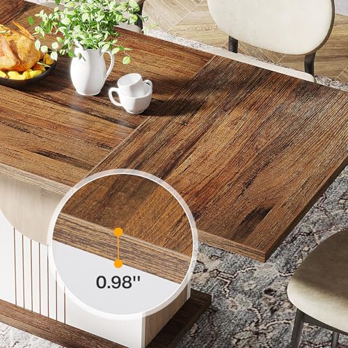 Tribesigns 55" Rectangular Dining Table for 4 to 6 People, Farmhouse Wood Dinner Table for Kitchen, Dining Room & Living Room, Oak Brown & White Tribesigns