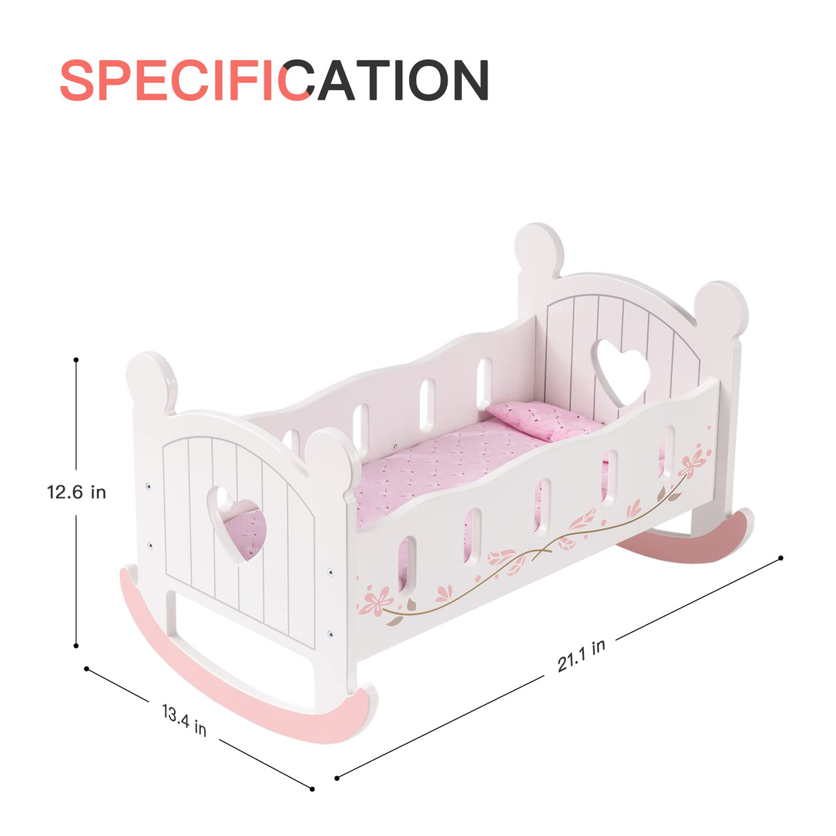 ROBUD Baby Doll Crib Wooden Doll Cradle with Bedding Doll Rocking Cradle 18inch Doll Furniture Doll Bed Fits for 18inch American Girl Dolls ROBUD