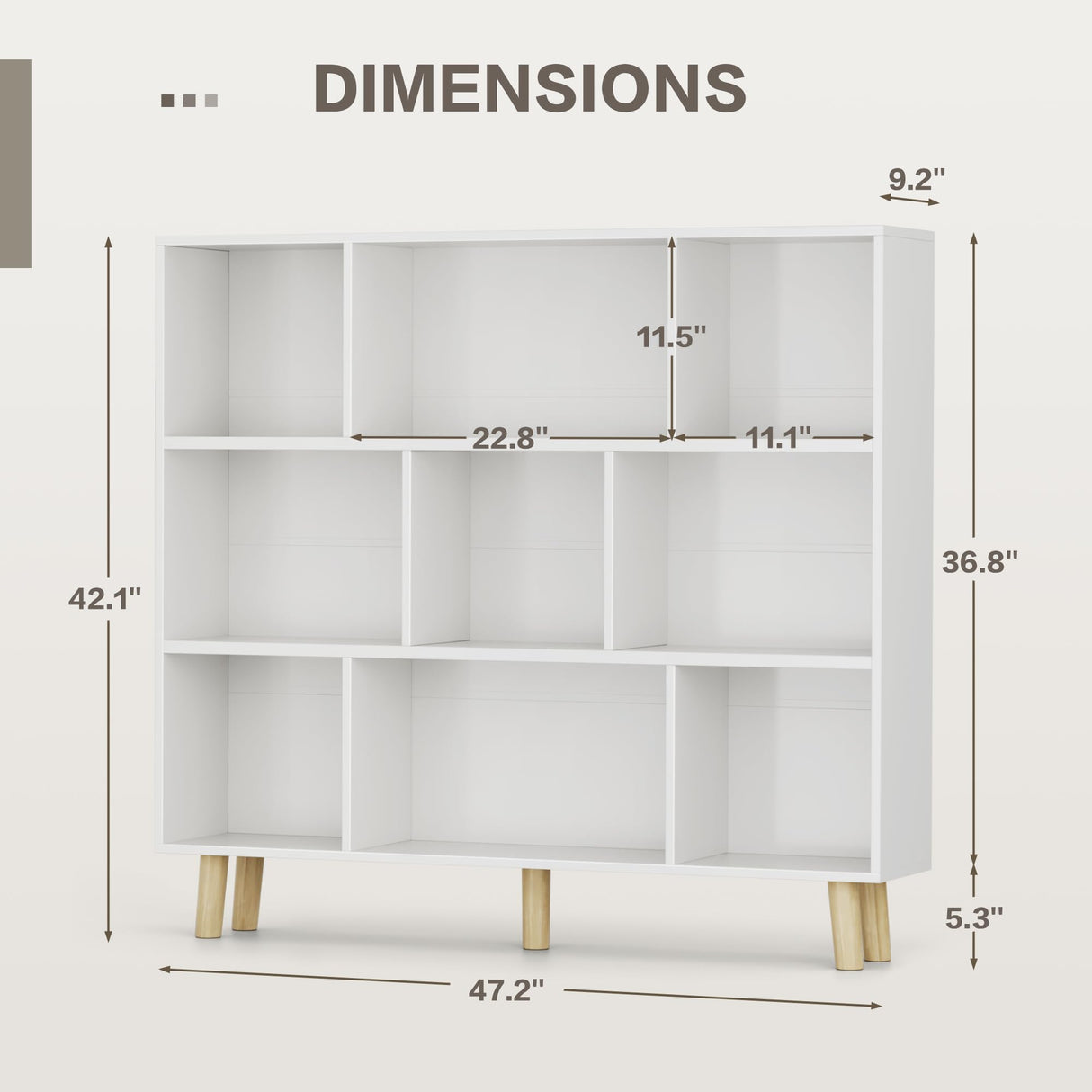 Furniwell 9 Cube Bookcase & Bookshelf, 3 Tier Storage Organizer with Legs, Freestanding Open Frame Book Shelves for Living Room, Office, White Furniwell