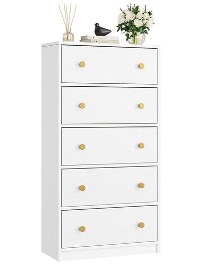 Nicehill White Dresser for Bedroom with 5 Drawers, Fabric Dresser Storage Tower, Chest of Drawers for Closet, Living Room, Hallway, Entryway, Woodeen Dresser(White)