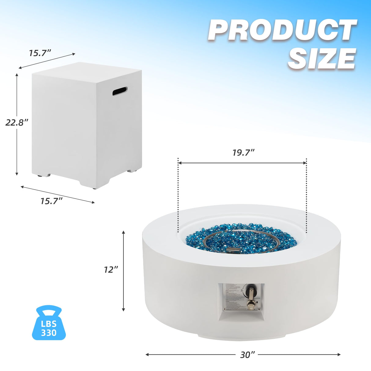 ECOTOUGE 9 Piece Outdoor Patio Half Moon Furniture, Patio Sectional Conversation Sofa Set with 30 Inch Propane Firepit Table Set for for Porch, Backyard and Garden (Blue) ECOTOUGE